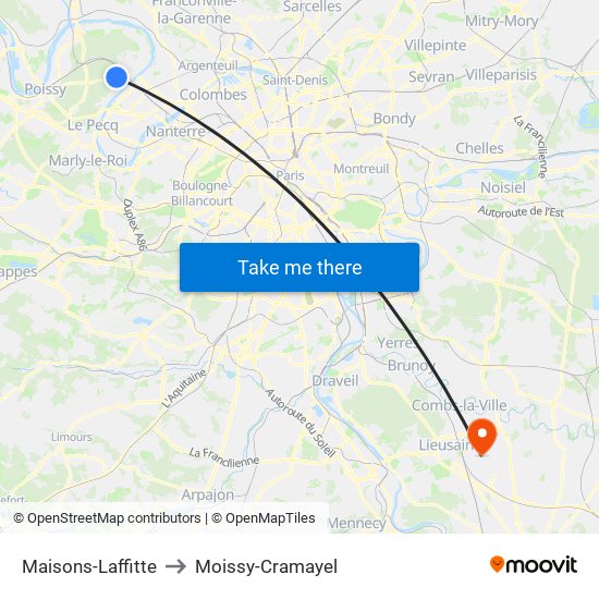 Maisons-Laffitte to Moissy-Cramayel map