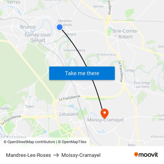 Mandres-Les-Roses to Moissy-Cramayel map