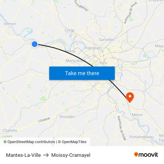 Mantes-La-Ville to Moissy-Cramayel map