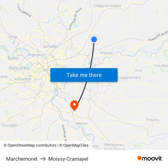 Marchemoret to Moissy-Cramayel map