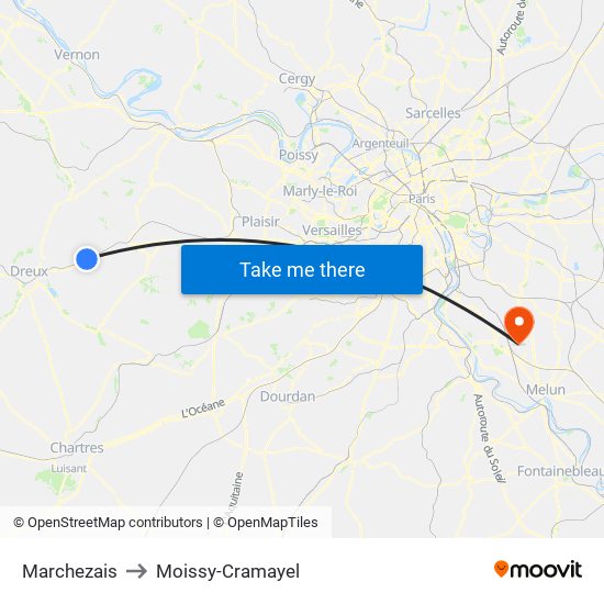 Marchezais to Moissy-Cramayel map