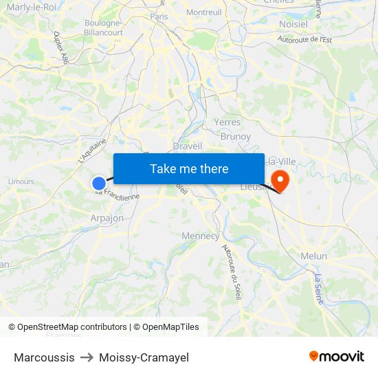 Marcoussis to Moissy-Cramayel map