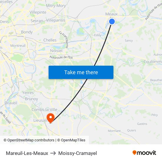 Mareuil-Les-Meaux to Moissy-Cramayel map