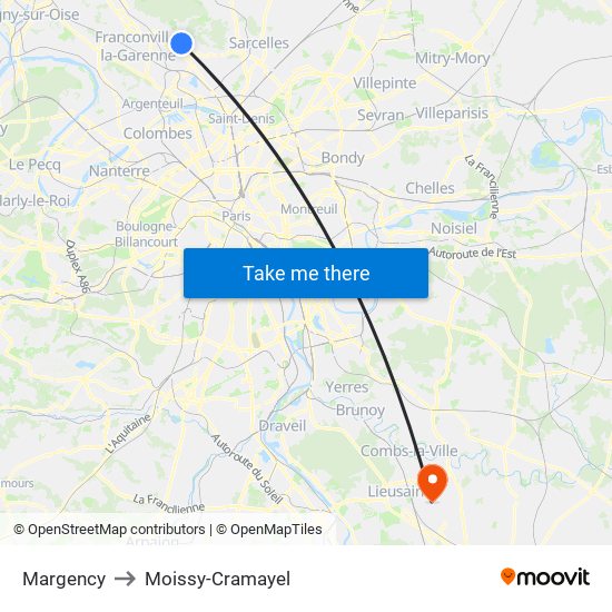 Margency to Moissy-Cramayel map