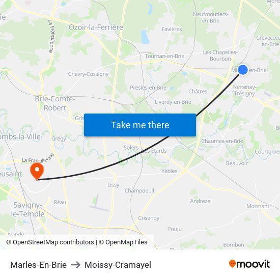 Marles-En-Brie to Moissy-Cramayel map