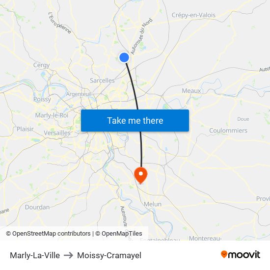 Marly-La-Ville to Moissy-Cramayel map