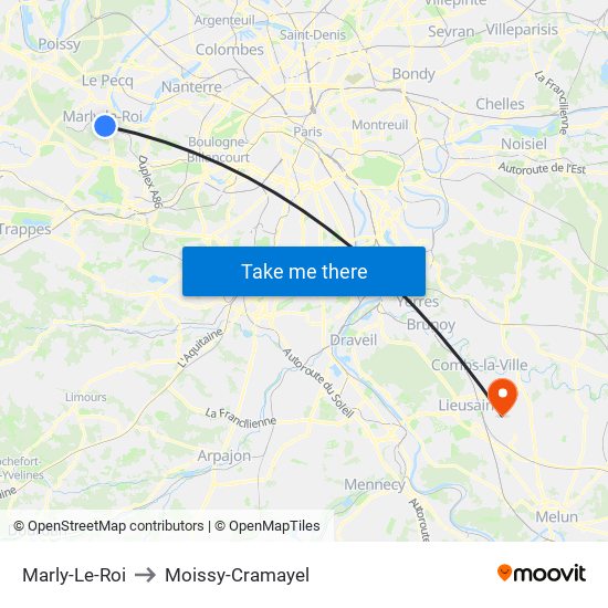 Marly-Le-Roi to Moissy-Cramayel map