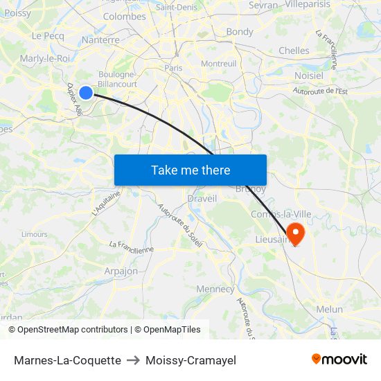 Marnes-La-Coquette to Moissy-Cramayel map