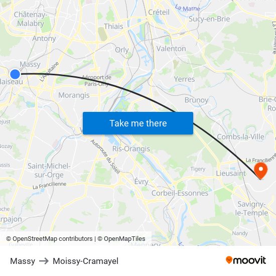 Massy to Moissy-Cramayel map