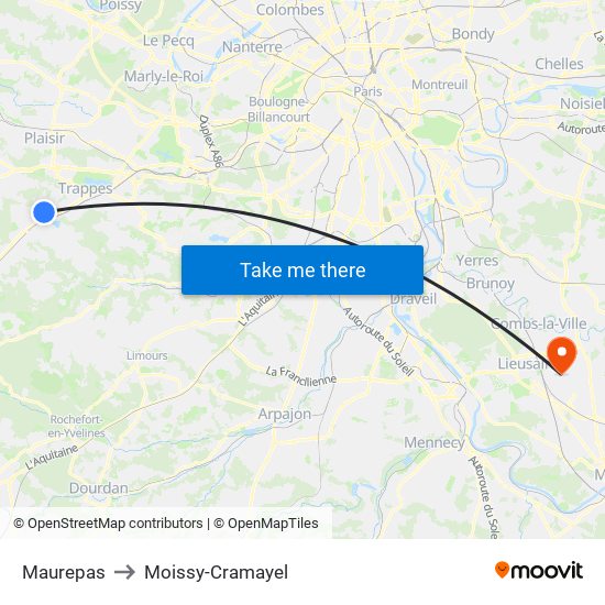 Maurepas to Moissy-Cramayel map