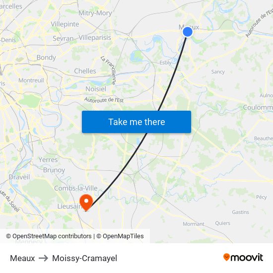 Meaux to Moissy-Cramayel map