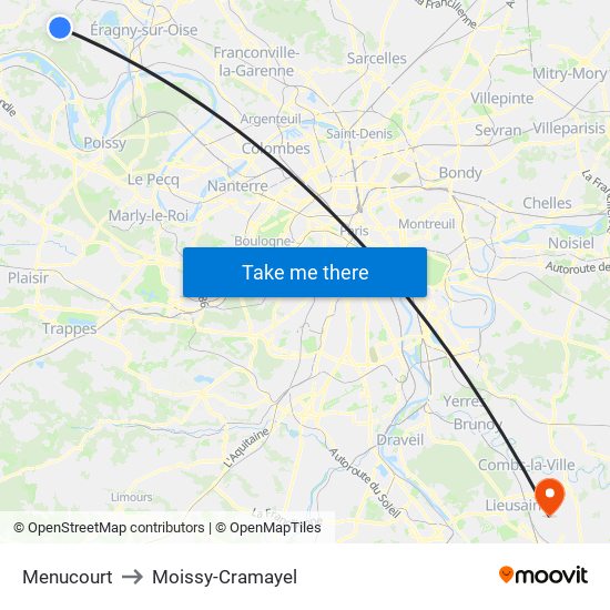 Menucourt to Moissy-Cramayel map