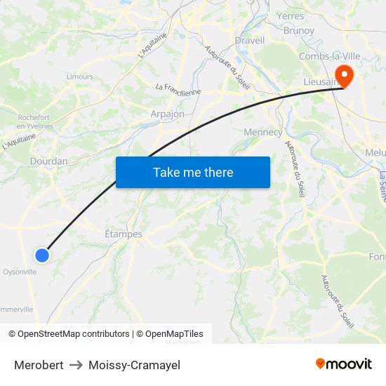 Merobert to Moissy-Cramayel map