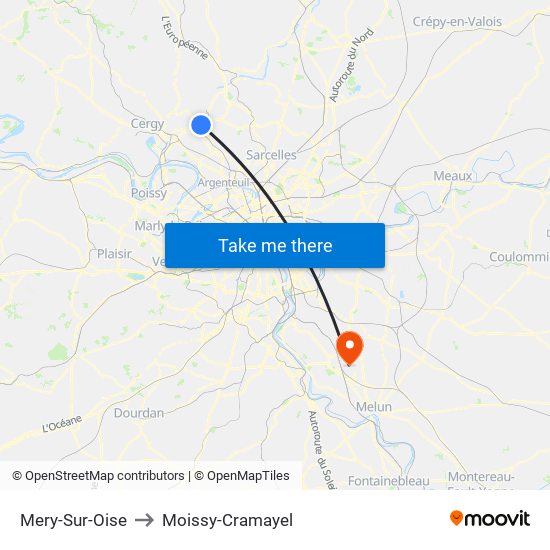 Mery-Sur-Oise to Moissy-Cramayel map