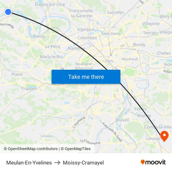 Meulan-En-Yvelines to Moissy-Cramayel map