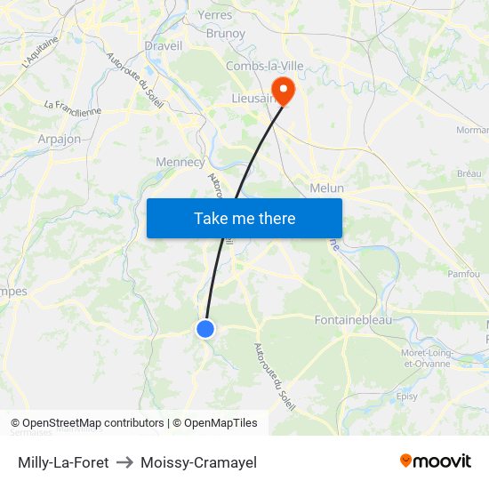 Milly-La-Foret to Moissy-Cramayel map