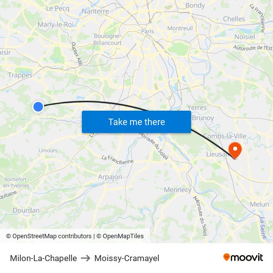 Milon-La-Chapelle to Moissy-Cramayel map