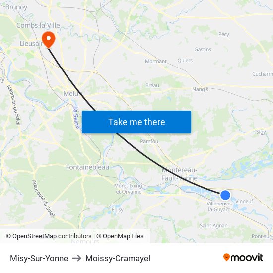 Misy-Sur-Yonne to Moissy-Cramayel map