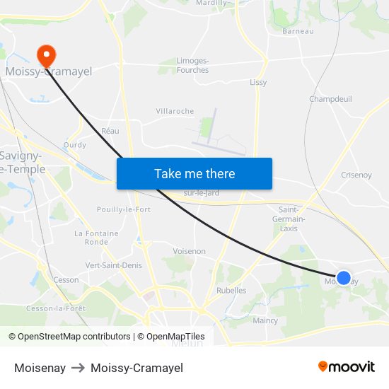 Moisenay to Moissy-Cramayel map