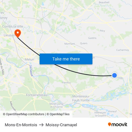 Mons-En-Montois to Moissy-Cramayel map