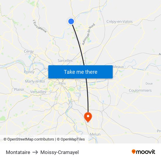 Montataire to Moissy-Cramayel map