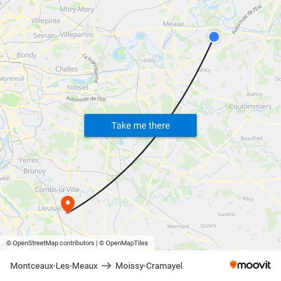 Montceaux-Les-Meaux to Moissy-Cramayel map