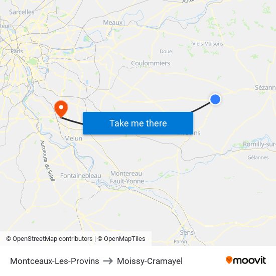 Montceaux-Les-Provins to Moissy-Cramayel map