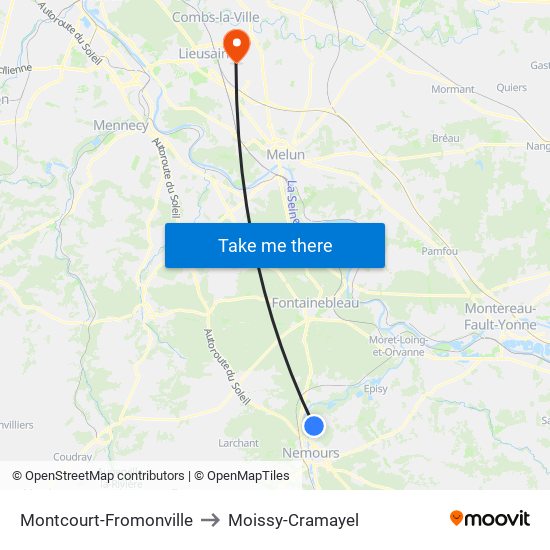 Montcourt-Fromonville to Moissy-Cramayel map
