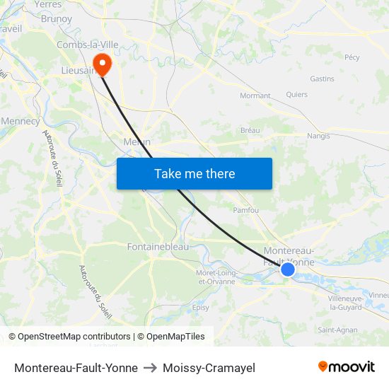Montereau-Fault-Yonne to Moissy-Cramayel map