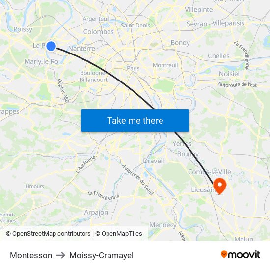 Montesson to Moissy-Cramayel map