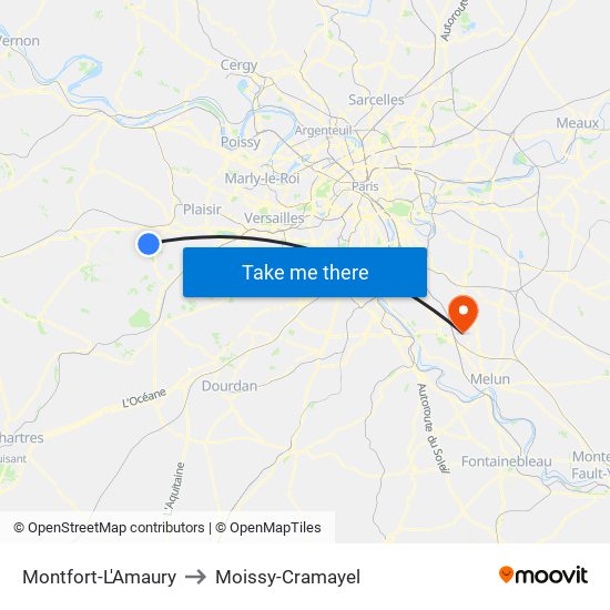 Montfort-L'Amaury to Moissy-Cramayel map