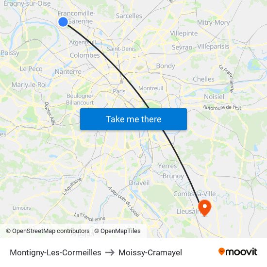 Montigny-Les-Cormeilles to Moissy-Cramayel map