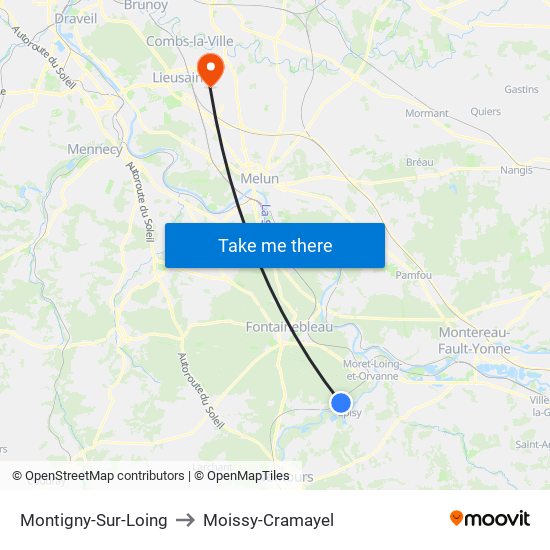 Montigny-Sur-Loing to Moissy-Cramayel map
