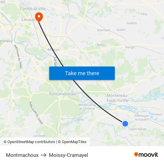 Montmachoux to Moissy-Cramayel map