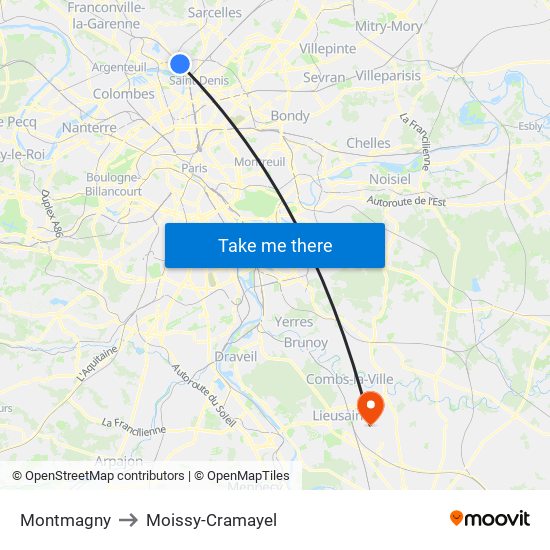 Montmagny to Moissy-Cramayel map