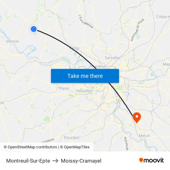 Montreuil-Sur-Epte to Moissy-Cramayel map