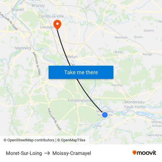 Moret-Sur-Loing to Moissy-Cramayel map