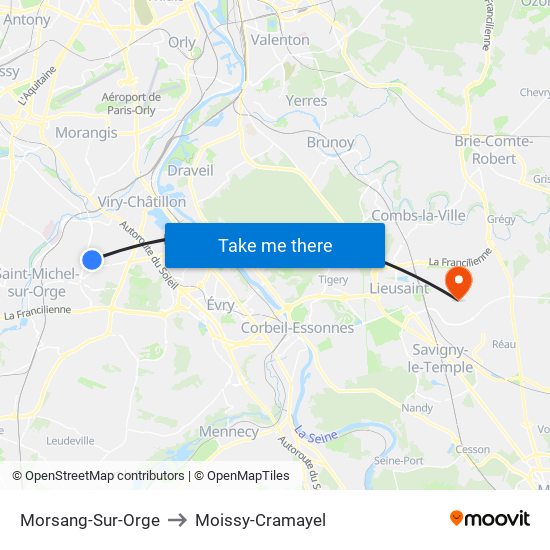 Morsang-Sur-Orge to Moissy-Cramayel map