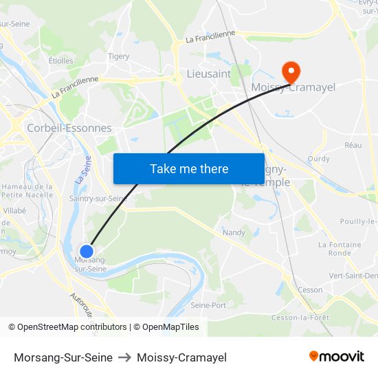 Morsang-Sur-Seine to Moissy-Cramayel map