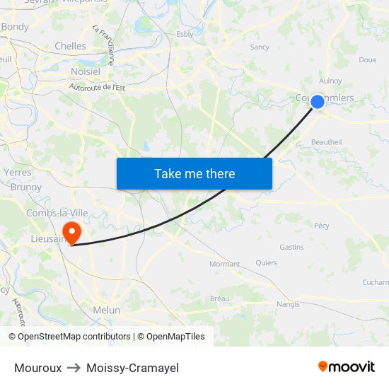 Mouroux to Moissy-Cramayel map