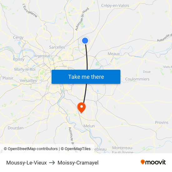 Moussy-Le-Vieux to Moissy-Cramayel map