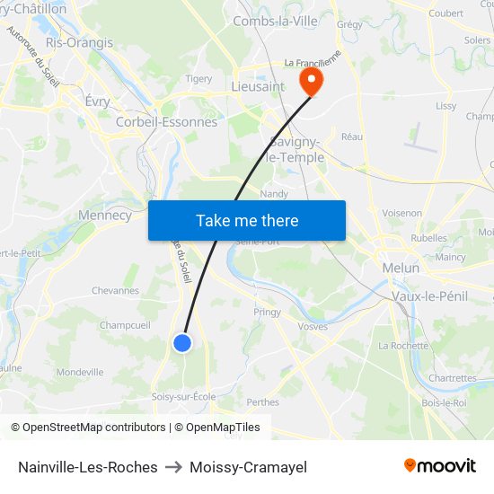 Nainville-Les-Roches to Moissy-Cramayel map
