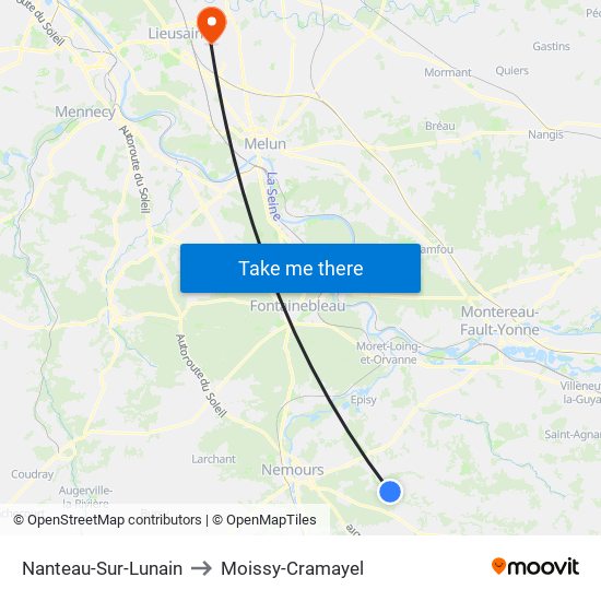 Nanteau-Sur-Lunain to Moissy-Cramayel map