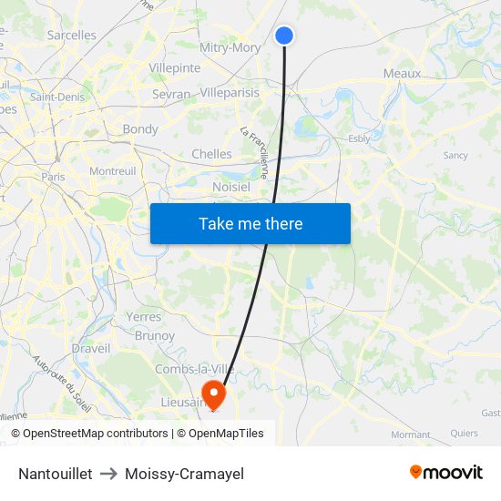 Nantouillet to Moissy-Cramayel map