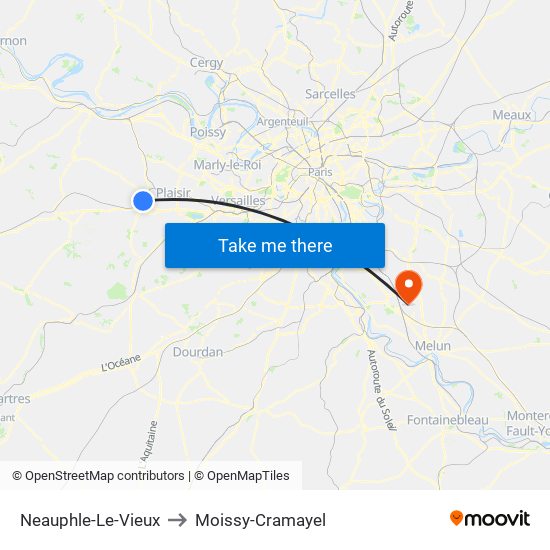 Neauphle-Le-Vieux to Moissy-Cramayel map