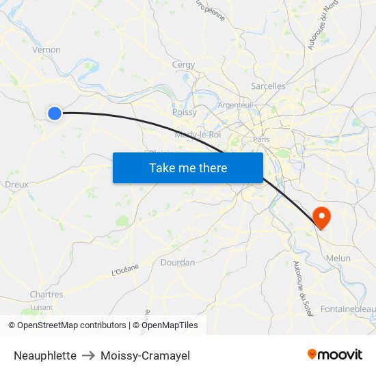 Neauphlette to Moissy-Cramayel map