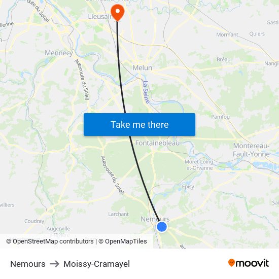 Nemours to Moissy-Cramayel map