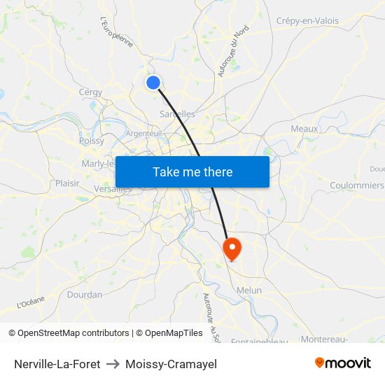 Nerville-La-Foret to Moissy-Cramayel map