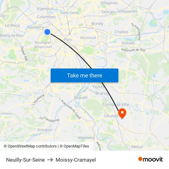 Neuilly-Sur-Seine to Moissy-Cramayel map
