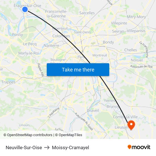 Neuville-Sur-Oise to Moissy-Cramayel map